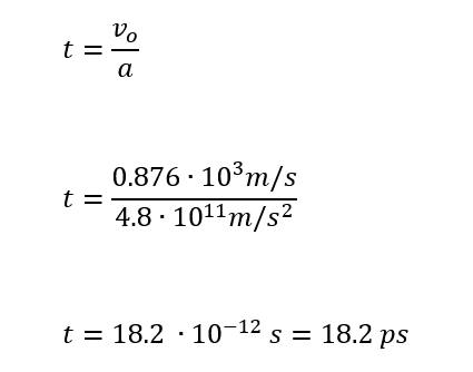 Calculation of the time of the proton in the electric field